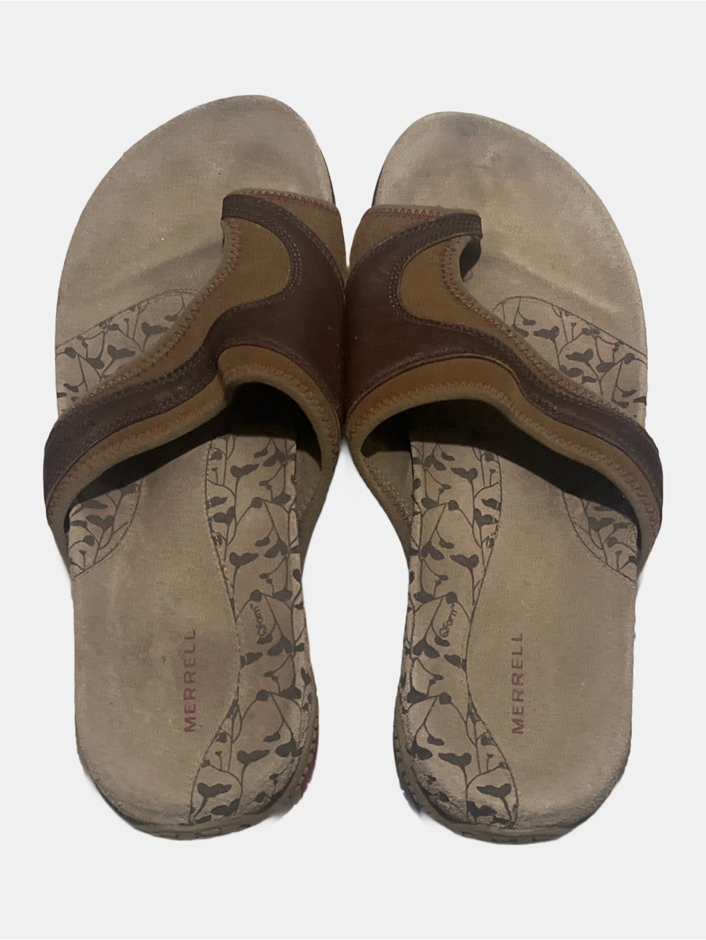 Merrell Women’s Brown Leather Slide Sandals J36396 Size 10